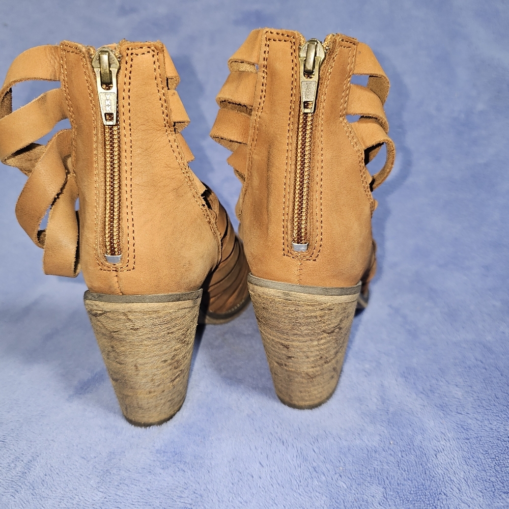 Free People Hybrid strappy cognac leather heeled ankle boots women's - Picture 6 of 16